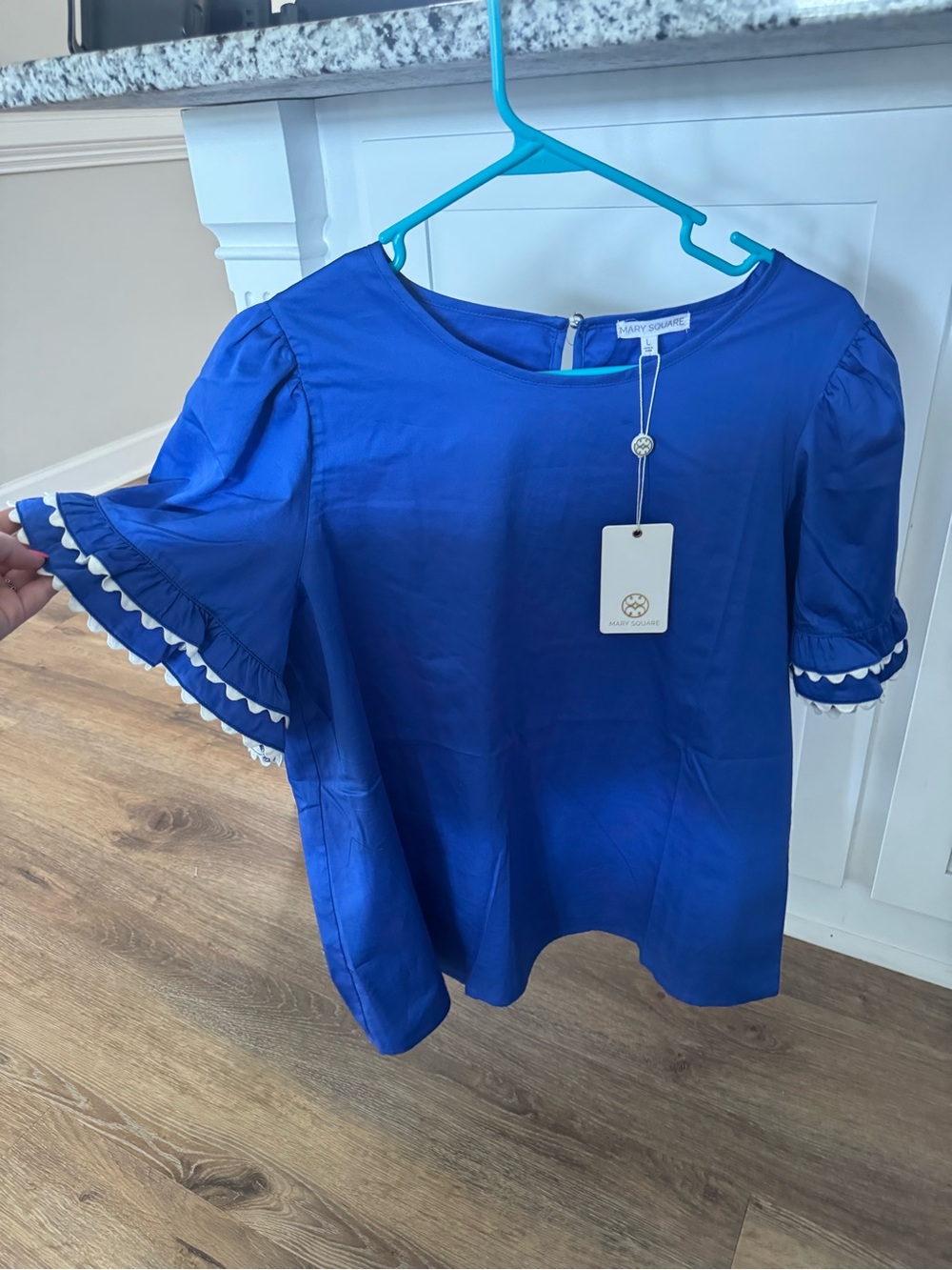 Royal Blue Mary Square Ruffle Sleeve Top